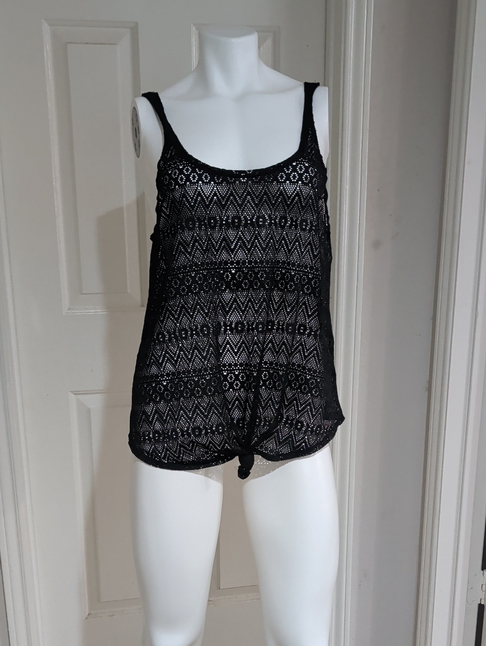 Black Stretch Crochet Lace Tank Top - Unbranded Swim Cover-Up - Women's XS